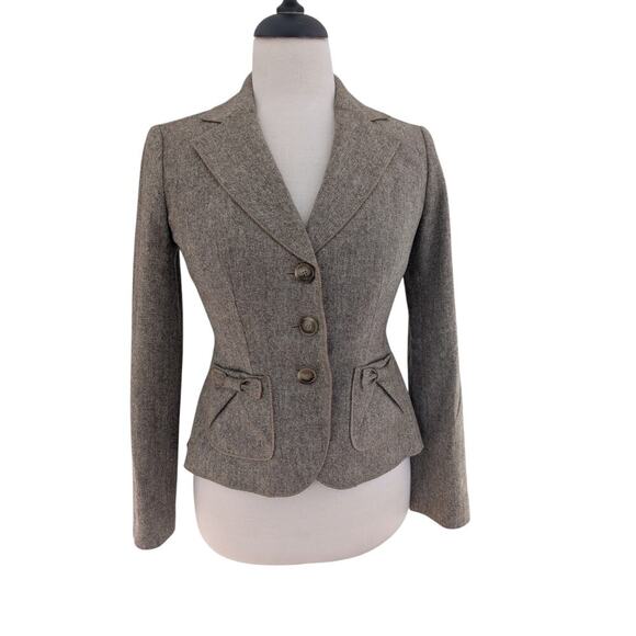 Ann Taylor Women's 0 Petite Fitted Wool Blazer Light Brown Bow Pockets Lined - Picture 1 of 8